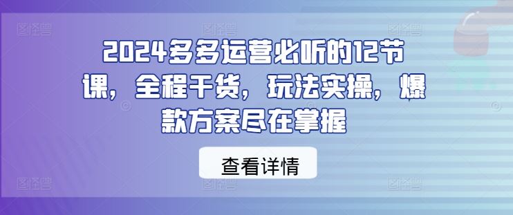 2024多多运营必听的12节课，全程干货，玩法实操，爆款方案尽在掌握-来福网创