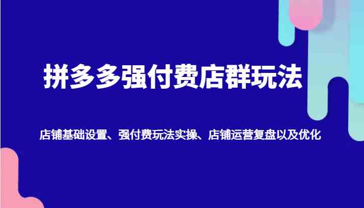 拼多多强付费店群玩法：店铺基础设置、强付费玩法实操、店铺运营复盘以及优化-来福网创