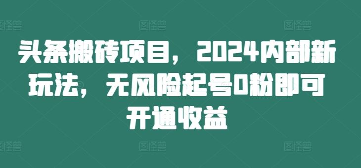 头条搬砖项目，2024内部新玩法，无风险起号0粉即可开通收益-来福网创