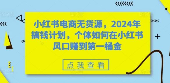 小红书电商无货源，2024年搞钱计划，个体如何在小红书风口赚到第一桶金-来福网创