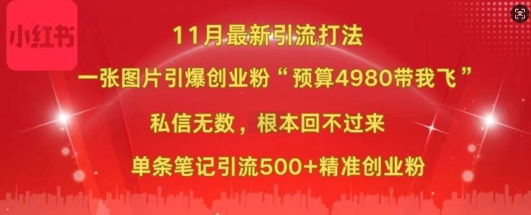 小红书11月最新图片打粉，一张图片引爆创业粉，“预算4980带我飞”，单条引流500+精准创业粉-来福网创
