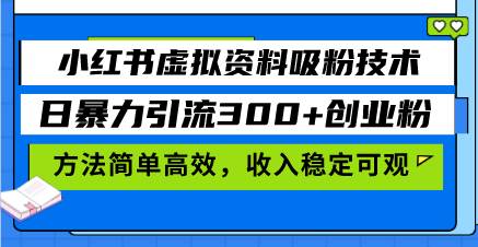 （13345期）小红书虚拟资料吸粉技术，日暴力引流300+创业粉，方法简单高效，收入稳…-来福网创