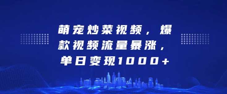 萌宠炒菜视频，爆款视频流量暴涨，单日变现1k-来福网创