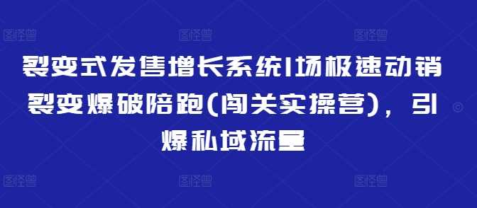 裂变式发售增长系统1场极速动销裂变爆破陪跑(闯关实操营)，引爆私域流量-来福网创