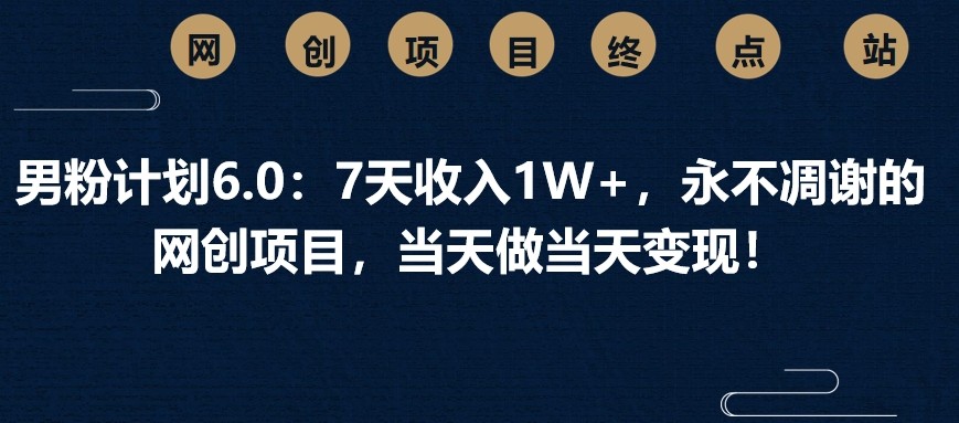 男粉计划6.0：7天收入1W+，永不凋谢的网创项目，当天做当天变现！-来福网创