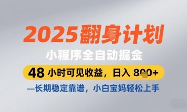 2025小程序全自动掘金，48 小时可见收益，日入8张，长期稳定靠谱，小白宝妈轻松上手【揭秘】-来福网创