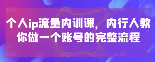 个人ip流量内训课，内行人教你做一个账号的完整流程-来福网创