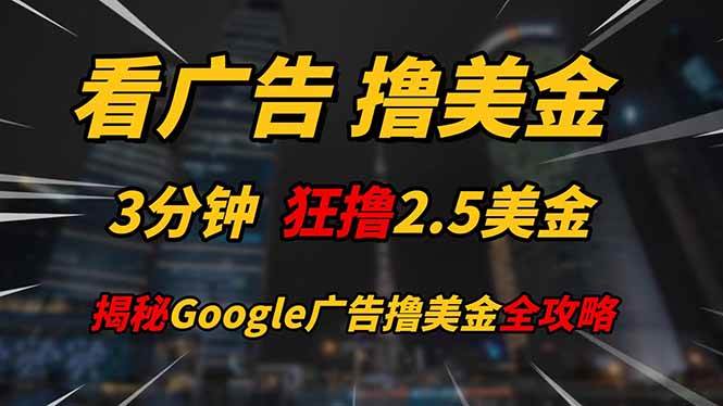 （14701期）看广告，撸美金！！3分钟赚2.5美金！！日入200美金不是梦！揭秘Google…-来福网创