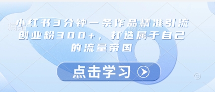 小红书3分钟一条作品精准引流创业粉300+，打造属于自己的流量帝国-来福网创