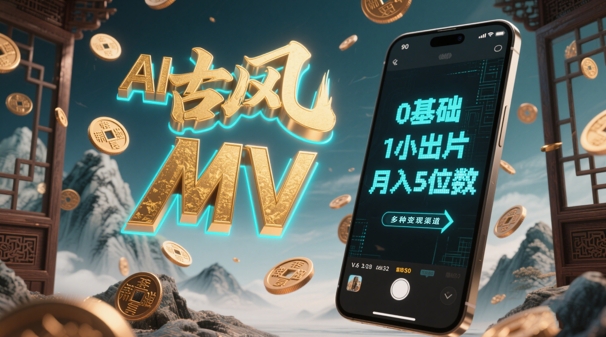 AI一键生成古风音乐MV，0剪辑基础1小时出片，多种变现渠道，一部手机月入5位数-来福网创