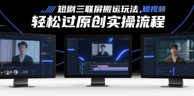 短剧三联屏搬运玩法，短剧搬运轻松过原创实操流程-来福网创