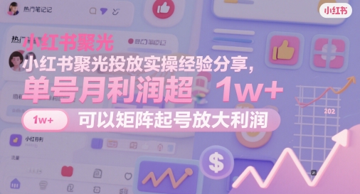 小红书聚光投放实操经验分享，单号月利润超1w+，可以矩阵起号放大利润-来福网创