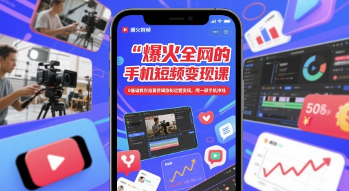 爆火全网的手机短视频变现课，0基础教你拍摄剪辑涨粉运营变现，用一部手机挣钱-来福网创