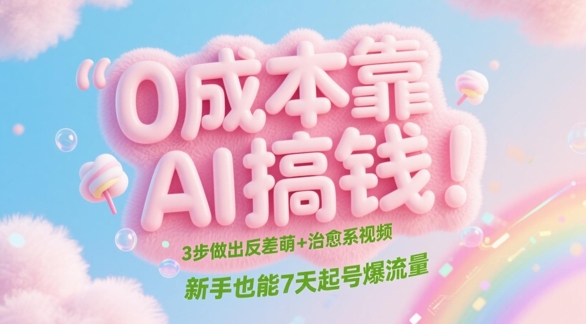0成本靠AI搞钱！3步做出反差萌+治愈系视频，新手也能7天起号爆流量-来福网创