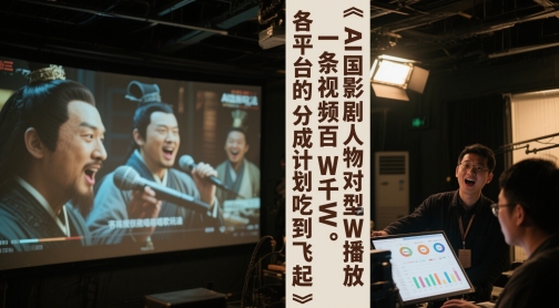 AI三国影视剧人物对口型唱歌玩法，一条视频百W千W播放，各平台的分成计划吃到飞起-来福网创