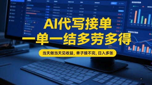 AI代写接单，一单一结多劳多得，当天做当天见收益，单子接不完，日入多张【全网最全实操课程】-来福网创