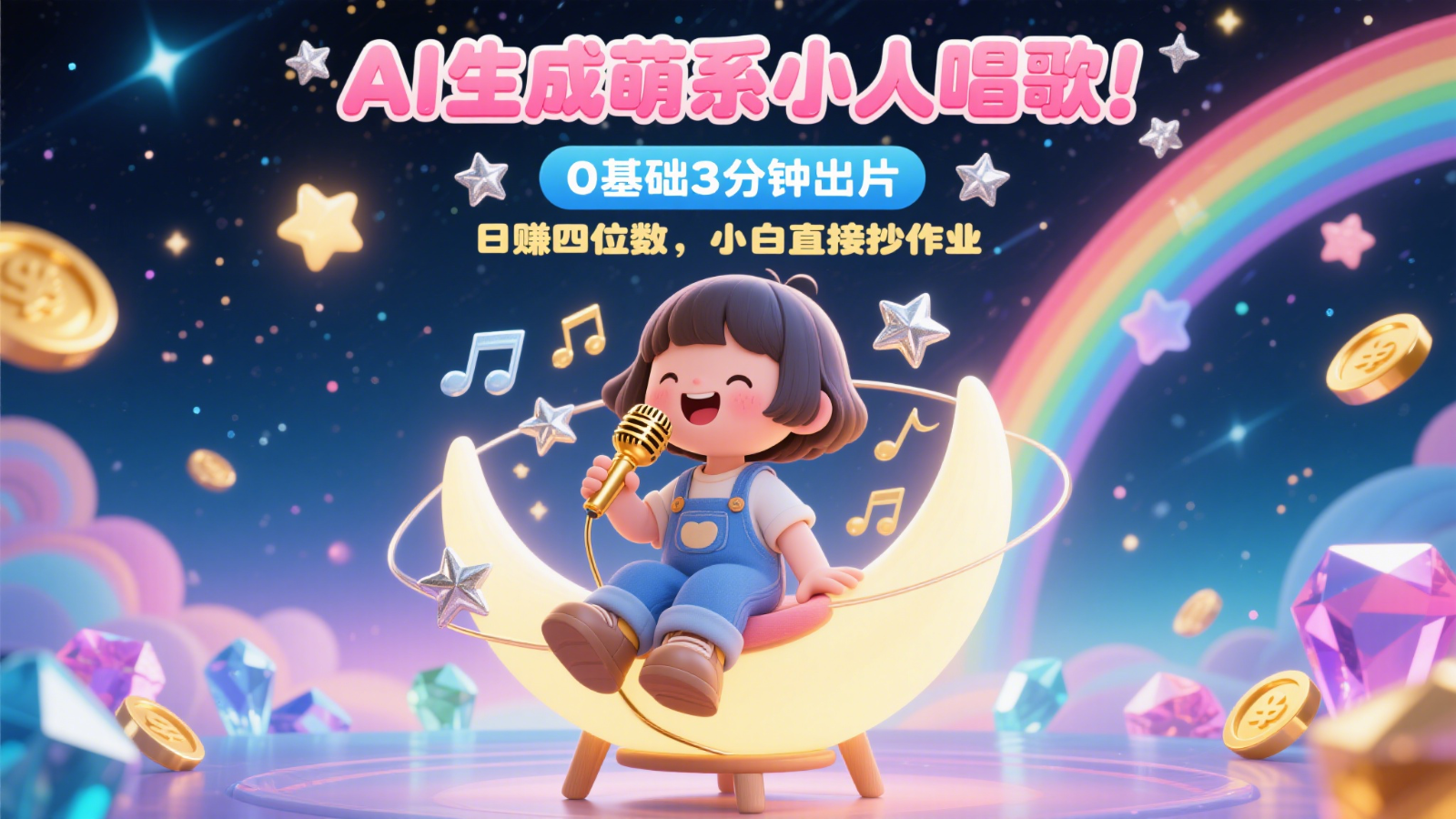 AI生成萌系小人唱歌！0基础3分钟出片，28个作品涨粉9万，日赚四位数，小白直接抄作业-来福网创