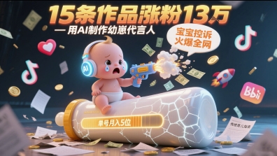 用AI制作幼崽代言人，宝宝的控诉火爆全网，15条作品涨粉13W，单号月入5位数实操教程-来福网创