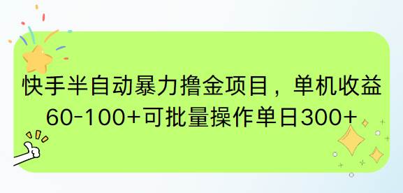 （15009期）快手半自动暴力撸金项目，单机收益60-100+可批量操作单日300+-来福网创