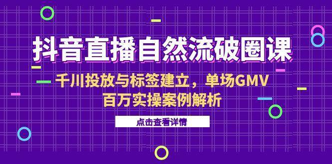 （15136期）抖音直播自然流破圈课-6月，千川投放与标签建立，单场GMV百万实操案例解析-来福网创