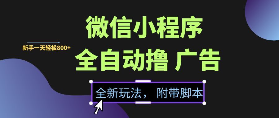 （15134期）微信小程序挂机撸广告，全新玩法，新手一天轻松800+【附带脚本】-来福网创