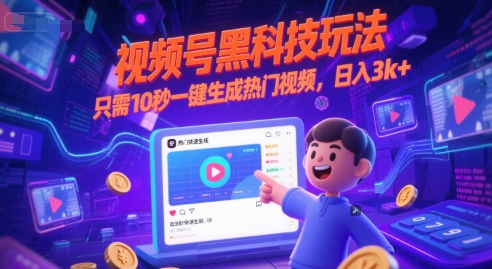 视频号黑科技玩法，只需10秒一键生成热门视频，日入3k+【揭秘】-来福网创