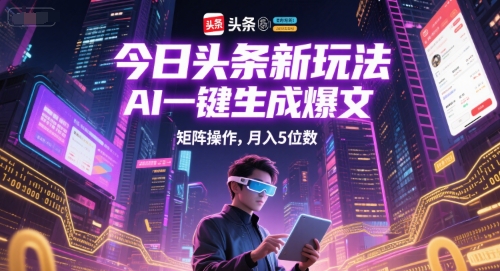 今日头条新玩法，AI一键生成爆文，矩阵操作，月入5位数-来福网创