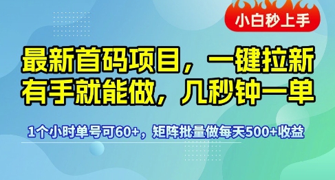 最新首码项目，一键拉新有手就能做，几秒钟一单，1个小时单号可60+，矩阵批量做每天5张【揭秘】-来福网创
