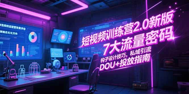（15255期）短视频训练营2.0新版，7大流量密码/钩子设计技巧/私域引流/DOU+投放指南-来福网创