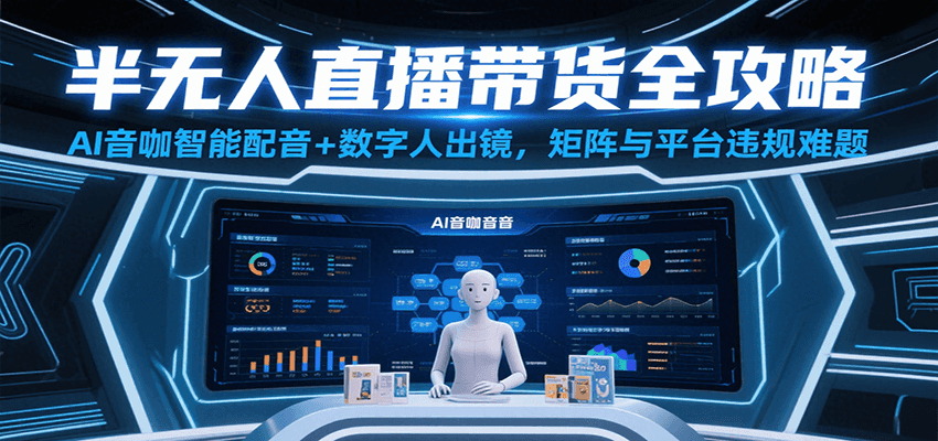 半无人直播带货全攻略：AI音咖智能配音+数字人出镜，解决账号矩阵与平台违规难题-来福网创