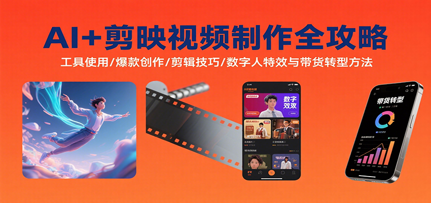 AI+剪映视频制作全攻略：工具使用/爆款创作/剪辑技巧/数字人特效与带货转型方法-来福网创
