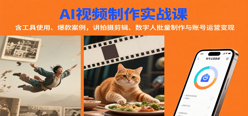 AI视频制作实战：含工具使用、爆款案例，讲拍摄剪辑、数字人批量制作与账号运营变现-来福网创