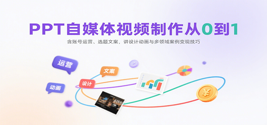PPT自媒体视频制作从0到1：含账号运营、选题文案，讲设计动画与多领域案例变现技巧-来福网创