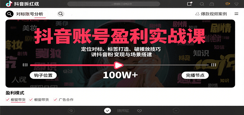 抖音账号盈利实战课，定位对标、标签打造、破播放技巧，讲涨粉变现与场景搭建-来福网创