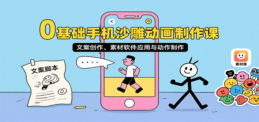 0基础手机沙雕动画制作课，文案创作、素材软件应用与动作制作-来福网创