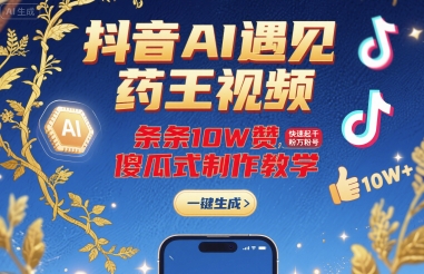 抖音AI遇见药王视频，条条10W赞，快速起千粉万粉号，傻瓜式制作教学-来福网创