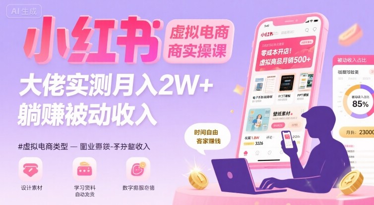 小红书虚拟电商，大佬实测月入2W+，实现被动收入-来福网创