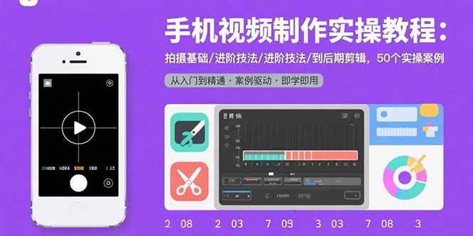 （15789期）手机视频制作实操教程：拍摄基础/进阶技法/到后期剪辑，50个实操案例-来福网创