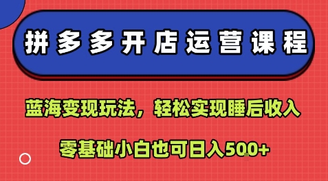 拼多多开店运营课程：蓝海变现玩法，轻松实现睡后收入，零基础小白也可日入5张-来福网创