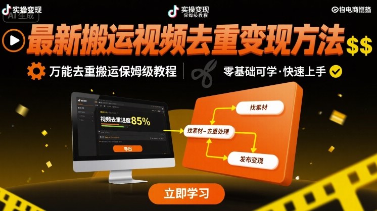 最新搬运视频去重变现方法，万能去重搬运保姆级教程-来福网创
