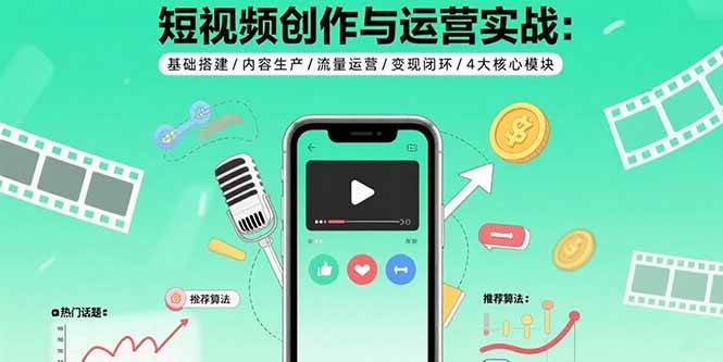 （15819期）短视频创作与运营实战：基础搭建/内容生产/流量运营/变现闭环/4大核心模块-来福网创