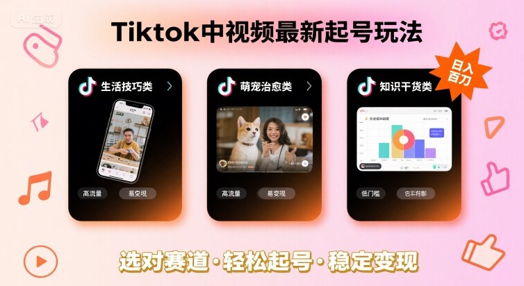 Tiktok中视频最新起号玩法，想要日入百刀，做好这几个赛道就可以了-来福网创