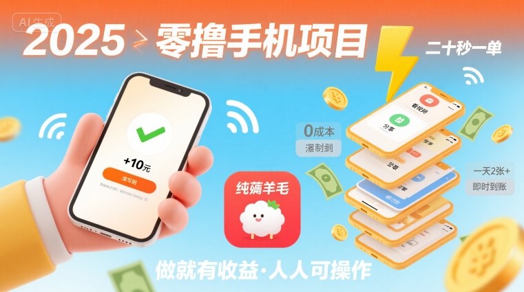 2025年零撸手机项目，二十秒一单，纯薅羊毛 一天2张+做就有-来福网创