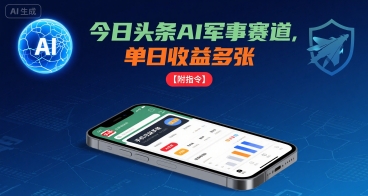 今日头条AI军事赛道，单日收益多张 ，手机可做【附指令】-来福网创