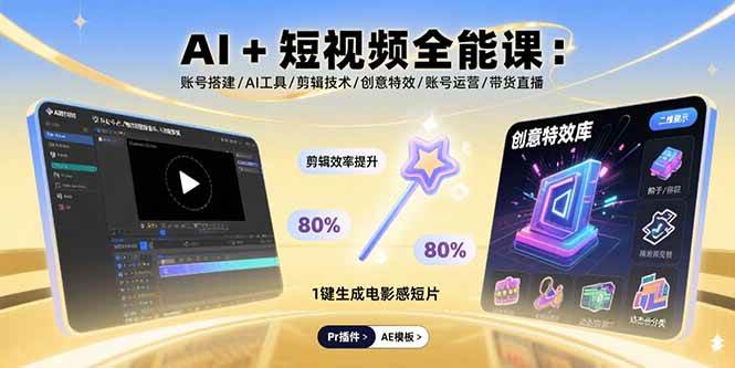 （15862期）AI+短视频全能课：账号搭建/AI工具/剪辑技术/创意特效/账号运营/带货直播-来福网创