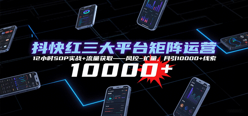 抖快红三大平台矩阵运营，12小时SOP实战+流量获取-风控-扩量，月引10000+线索-来福网创