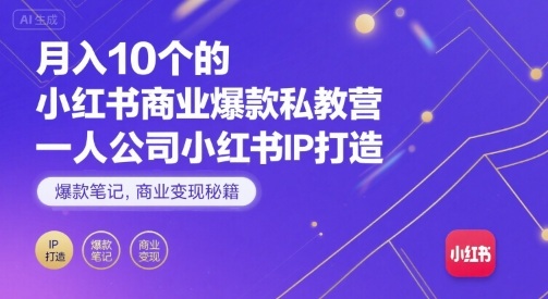 月入10个的小红书商业爆款私教营，一人公司小红书IP打造，爆款笔记，商业变现秘籍-来福网创
