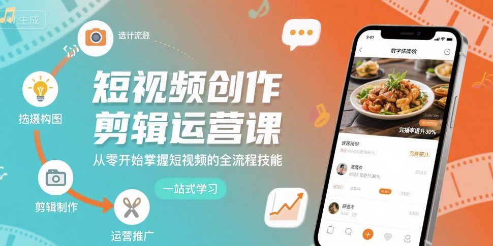 短视频创作剪辑运营课，从零开始掌握短视频的全流程技能-来福网创
