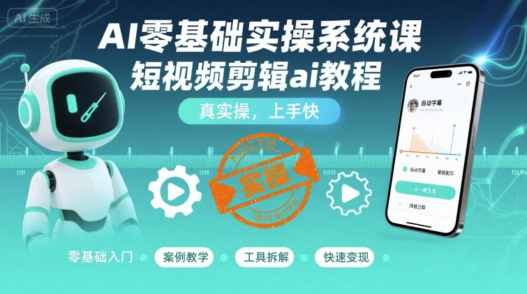 AI零基础实操系统课，短视频剪辑ai教程，真实操，上手快-来福网创