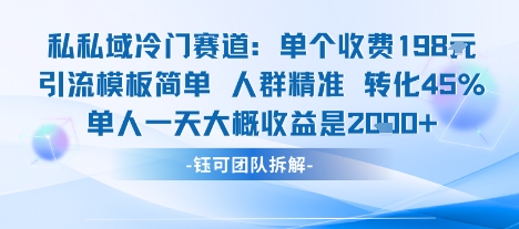 私域冷门赛道单个收费198米引流模板简单人群精准 45%的转化率单人一天大概收益多张-来福网创